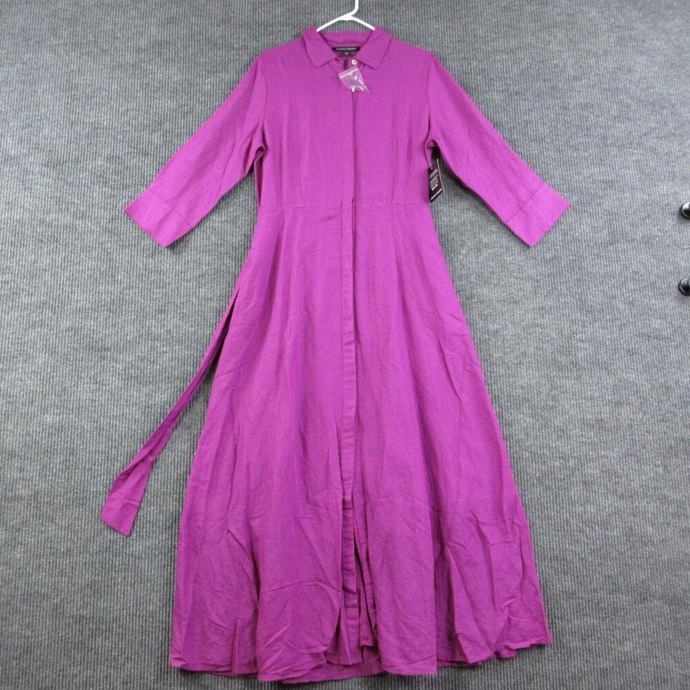 Boston Proper Dress Womens M Purple Long Shirt Dress Belted Collared NWT